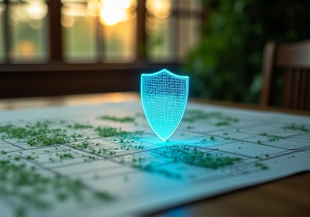 Symbol ochrony danych w architekturze krajobrazu